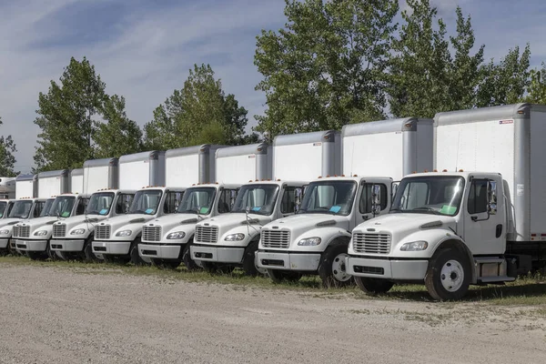 Indianapolis Circa July 2022 Freightliner Semi Tractor Trailer Trucks Lined —  Fotos de Stock