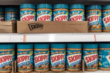 Indianapolis - Circa July 2022: Skippy Peanut Butter display. Skippy is a subsidiary of Hormel Foods.