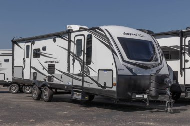 Cincinnati - Circa July 2022: White Hawk travel trailer by Jayco. Jayco is part of Thor Industries and builds recreational vehicles, motorhomes and fifth wheels.