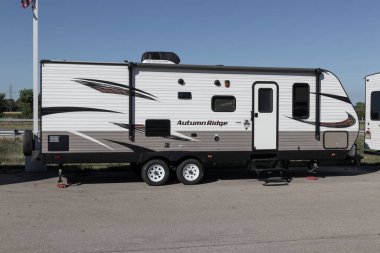 Indianapolis - Circa July 2022: Autumn Ridge Travel Trailer. Autumn Ridge and Starcraft RV are part of Thor Industries and builds RVs, motorhomes and fifth wheels.