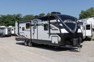 Cincinnati - Circa July 2022: Imagine Grand Design by Winnebago fifth wheel travel trailer RV. Winnebago is a manufacturer of RV and motorhome vacation vehicles.