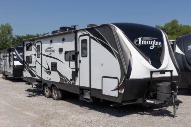Cincinnati - Circa July 2022: Imagine Grand Design by Winnebago fifth wheel travel trailer RV. Winnebago is a manufacturer of RV and motorhome vacation vehicles.