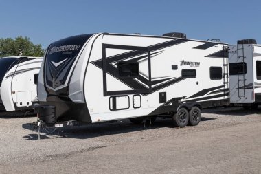 Cincinnati - Circa July 2022: Momentum Grand Design by Winnebago fifth wheel travel trailer RV. Winnebago is a manufacturer of RV and motorhome vacation vehicles.