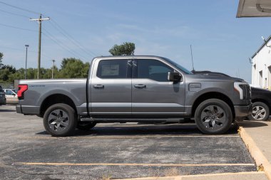 Peru - Circa August 2022: Ford F-150 Lightning display. Ford offers the F150 Lightning all-electric truck in Pro, XLT, Lariat, and Platinum models.