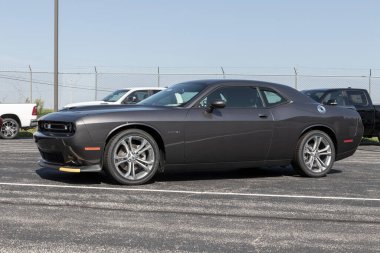 Bunker Hill - Circa August 2022: Dodge Challenger display. Stellantis offers the Challenger in SXT, GT, R/T, R/T Scat Pack and SRT Hellcat models.
