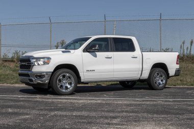 Bunker Hill - Circa August 2022: Ram 1500 display at a Stellantis dealership. Ram offers the 1500 in Rebel, Laramie, Big Horn, and Tradesman models.