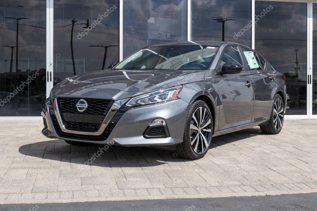 Indianapolis - Circa August 2022: Nissan Altima display at a dealership. Nissan offers the Altima in S, SV, SR, SL and Platinum models.