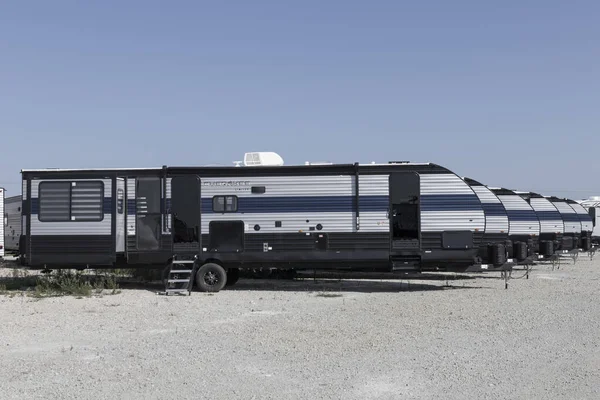 Bunker Hill - Circa August 2022: Cherokee Limited Travel Trailer Fifth Wheel display. Cherokee RV is a division of Forest River.