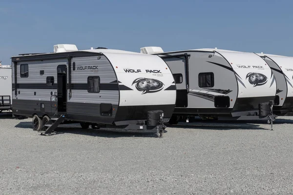 Bunker Hill - Circa August 2022: Cherokee Wolf Pack Travel Trailer Fifth Wheel display. Cherokee RV is a division of Forest River.