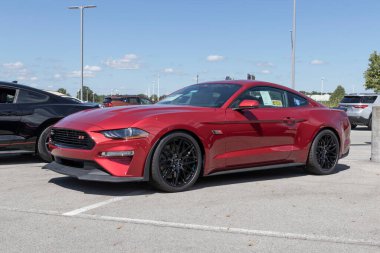 Muncie - Circa August 2022: Ford Roush Mustang display at a dealership. Ford Roush Edition Mustang engines have 775 hp and 670 lb-ft of torque.