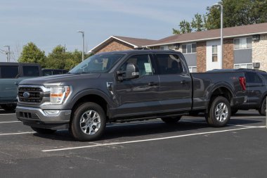 Kokomo - Circa August 2022: Ford F-150 display at a dealership. The Ford F150 is available in XL, XLT, Lariat, King Ranch, Platinum, and Limited models.