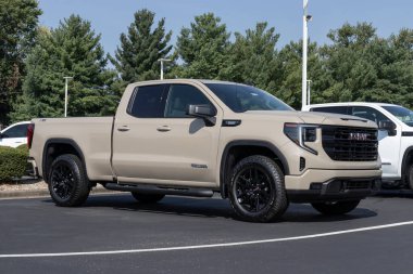Kokomo - Circa August 2022: GMC Sierra 1500 Elevation display. The GMC Sierra 1500 is available in a variety of models and exterior packages.