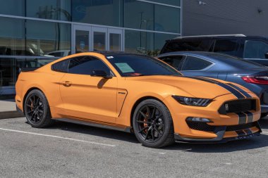 Indianapolis - Circa August 2022: Ford Shelby GT350 Mustang display at a dealership. The Ford Shelby GT350 Mustang comes with a 5.2-liter V8 engine.