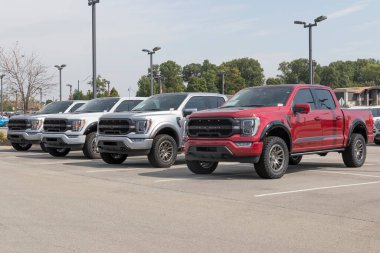 Fishers - Eylül 2022: Ford F-150 Roush bir galeride sergileniyor. Ford F150 XL, XLT, Lariat, King Ranch, Platinum ve Limited modellerinde mevcuttur..