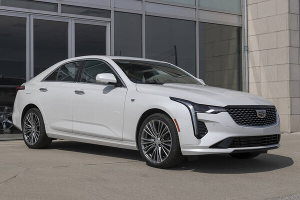 Fishers - Circa September 2022: Cadillac CT4 display. Cadillac offers the CT4 in Luxury, Premium Luxury and Sport models.