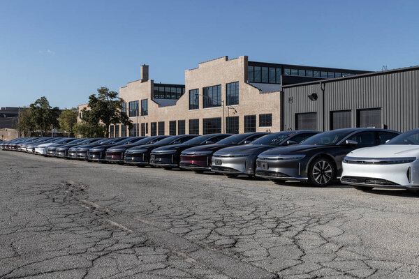 Chicago - Circa October 2022: Lucid Air Touring sedan display at the Service Center. Lucid Motors is a manufacturer of luxury EV Electric Vehicles.