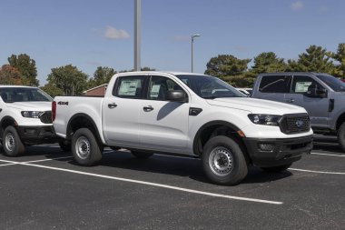 Kokomo - Ekim 2022: Ford Ranger kamyonet sergisi. Ford Ranger 'a XL, XLT ve Lariat modelleri sunar.