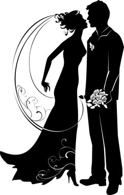 Silhouette of bride and groom clipart