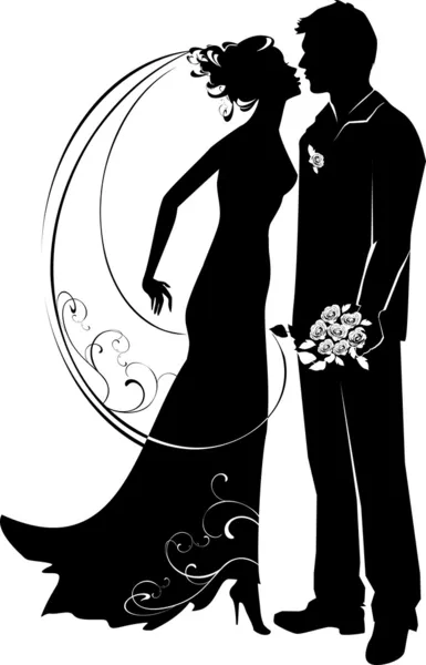 Silueta de novia y novio — Vector de stock