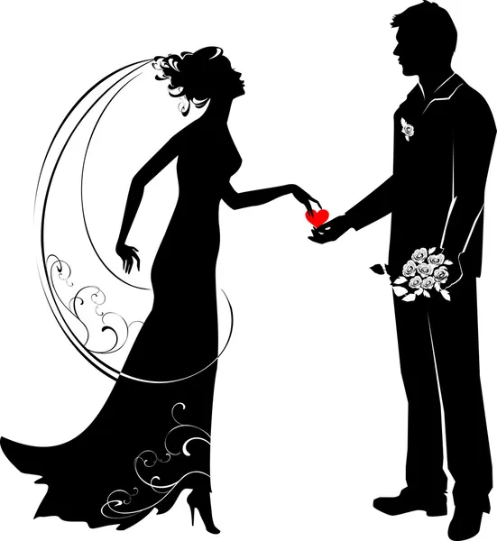 Silhouette of groom and bride — Stock Vector