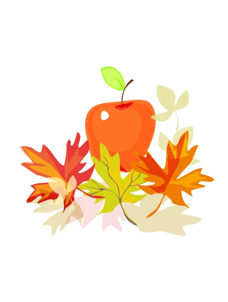 Яблоко с осенними кленовыми листьями — стоковый вектор