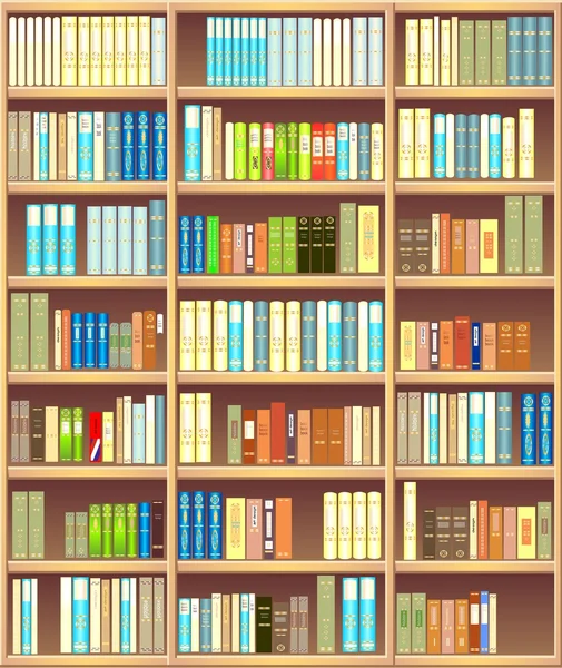 Bookcase full of different colorful books — Stock Vector