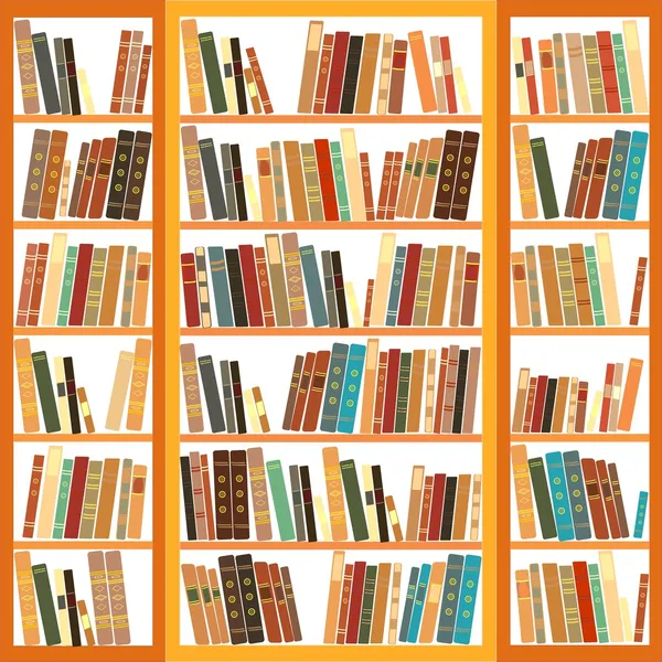 Large bookcase with different books — Stock Vector