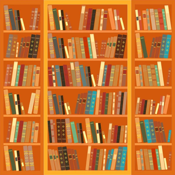 Large bookcase with different books — Stock Vector