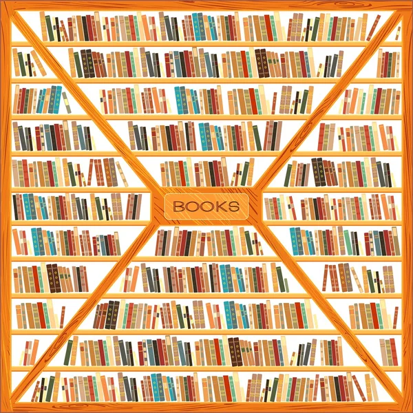 Large bookcase with different books — Stock Vector