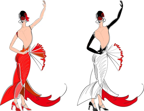 Bailarina de flamenco con abanico — Archivo Imágenes Vectoriales