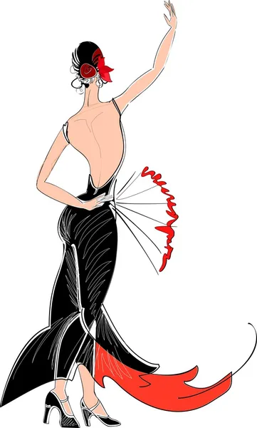 Danseuse de flamenco avec éventail — Image vectorielle