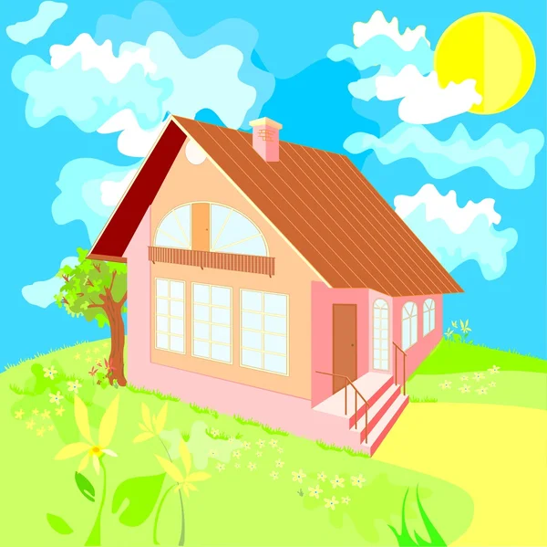 Casa en un día de verano — Vector de stock