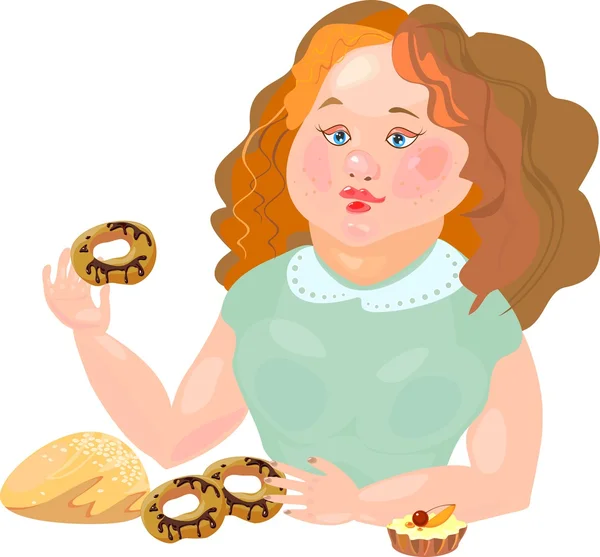 Сладкоежка с пончиками — стоковый вектор