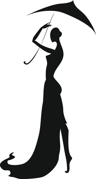 Silhouette of a girl with an umbrella — Stock Vector