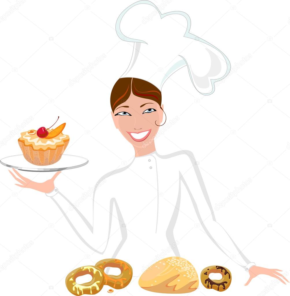 Female baker with sweet pastry