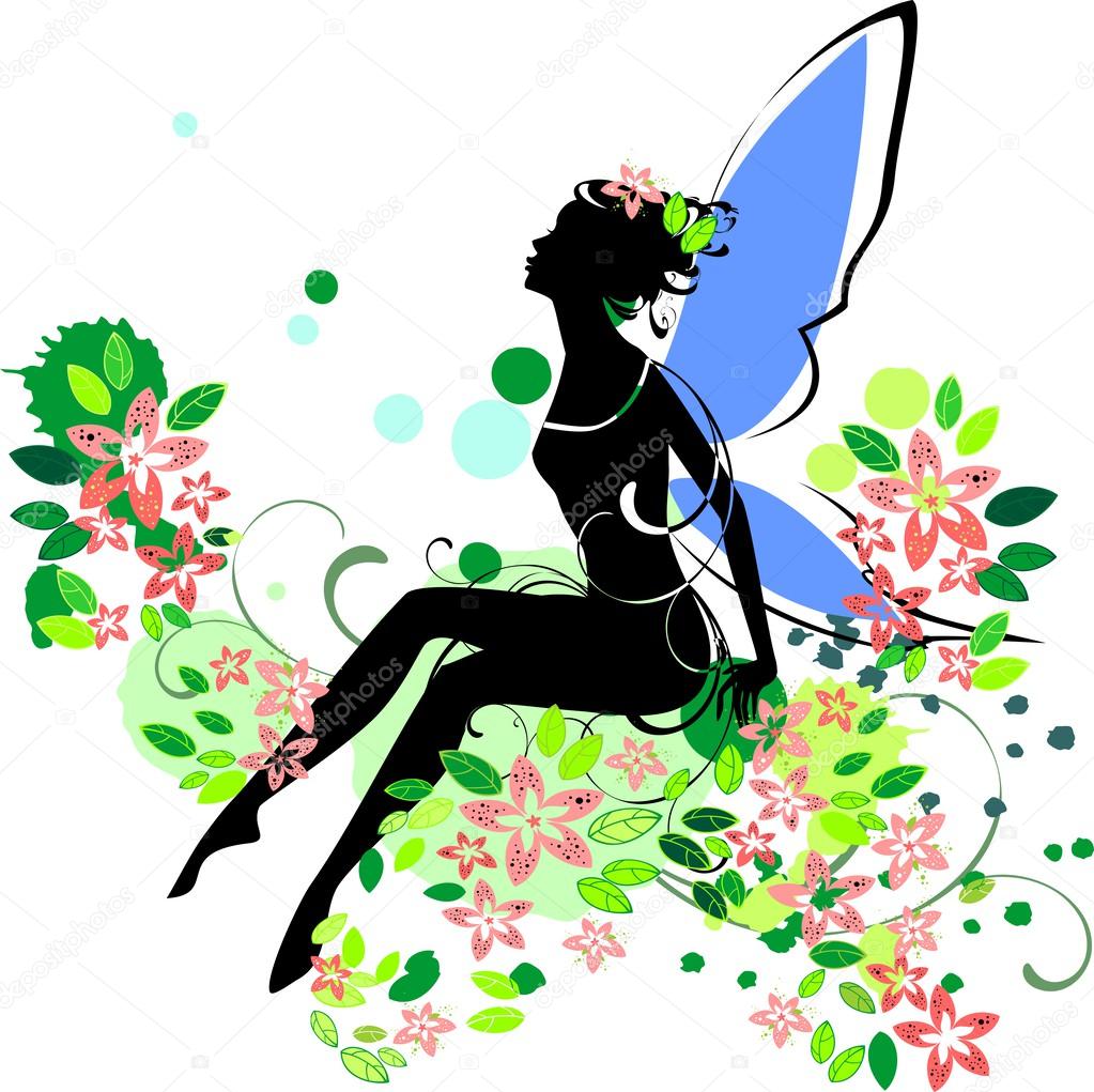 Silhouette of fairy in flower