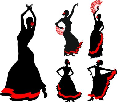 Flamenko dansçısı beş silhouettes