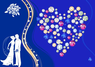 Silhouette of a bride and groom on background with rhinestones clipart