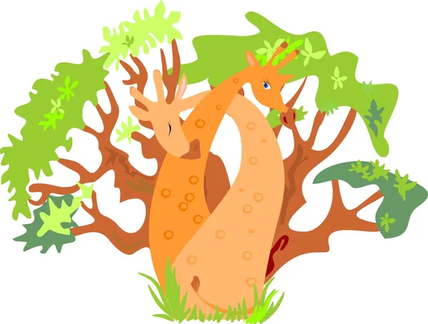 Пара обнимающих жирафов среди деревьев — стоковый вектор