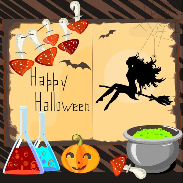 Halloween Card with magical attributes — Stock Vector