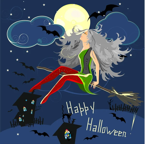 Halloween karty z piękna czarownica — Wektor stockowy