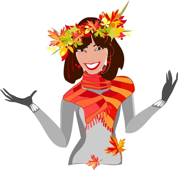 Beautiful smiling girl with autumn leaves — Stock Vector