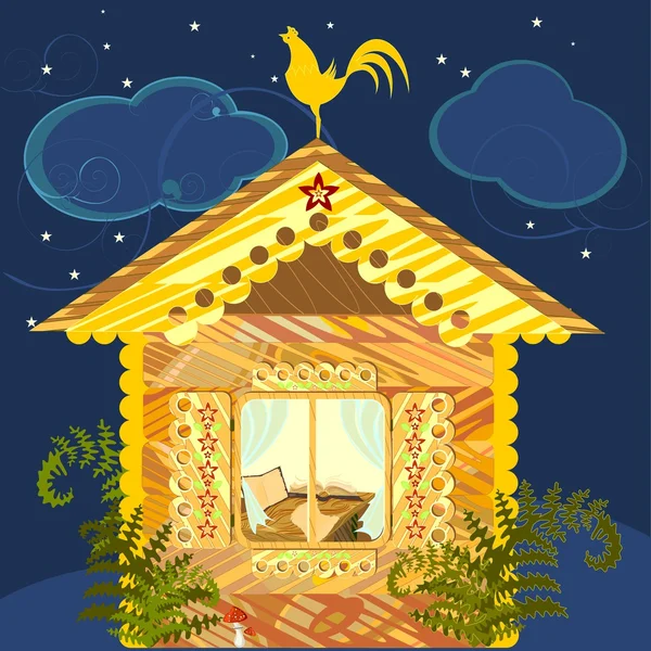 Casa del campesino con persianas abiertas por la noche — Vector de stock