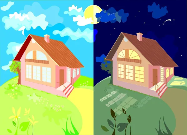 Дом днем и ночью — стоковый вектор