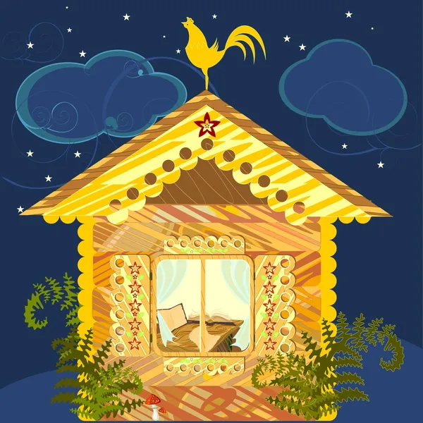 Peasant's house with window shutters open at night — Stock Illustration Peasant's house with window shutters open at night Stock Illustration