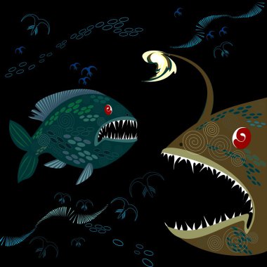 Background with deep monsters fishes clipart
