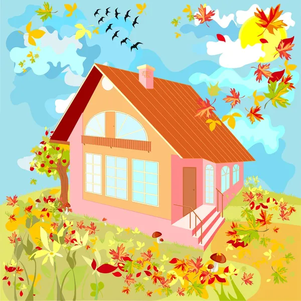Ház őszi nap — Stock Vector
