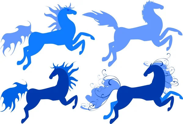 Four blue horses - symbol of 2014 year — Stock Vector
