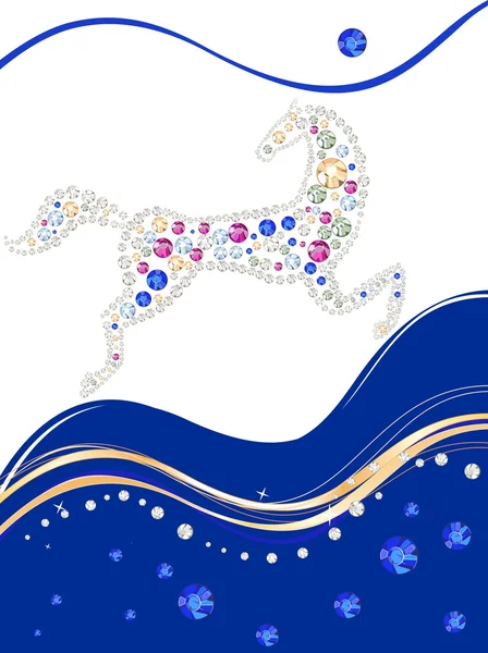 Carte avec cheval en strass multicolores — Image vectorielle