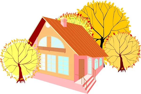 秋天树的房子里 免版税图库插图